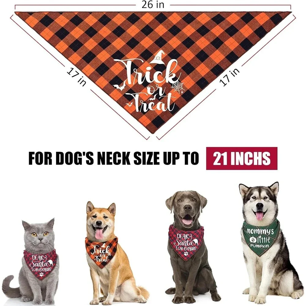 3 Pack Holiday Dog Bandanas Halloween Thanksgiving Christmas Plaid Pet Scarf‎